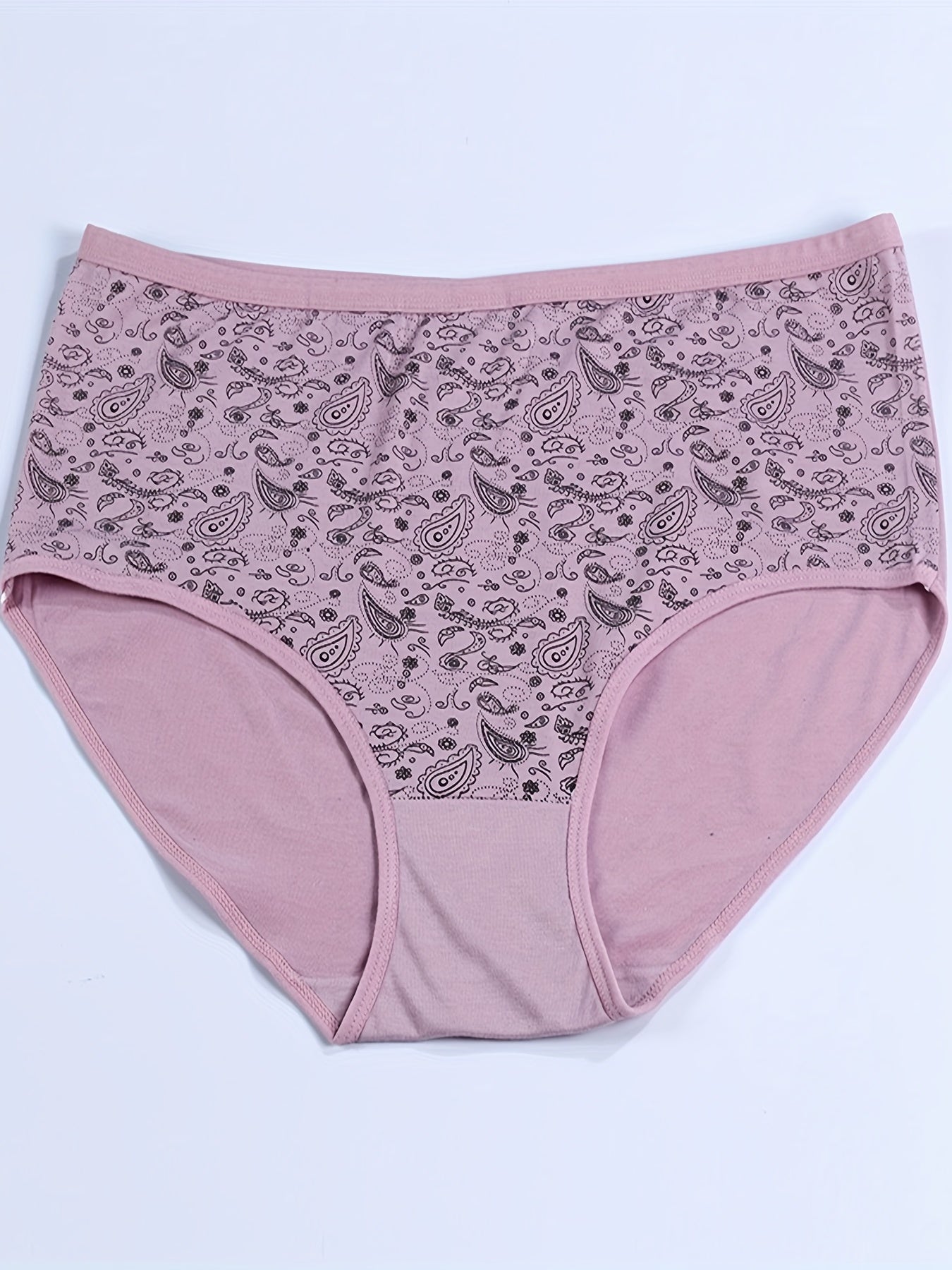 4 Pack Plus Size Boho Panties Set Women's Plus Paisley Print Underwear
