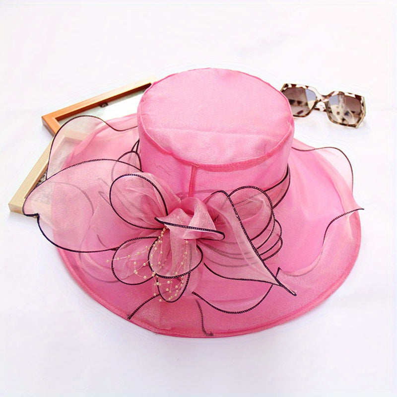 Double Layer Organza Derby Hat French Style Vintage Travel Beach