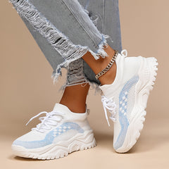 Women's Platform Sock Sneakers Lace Up Knitted Low Top Running Shoes