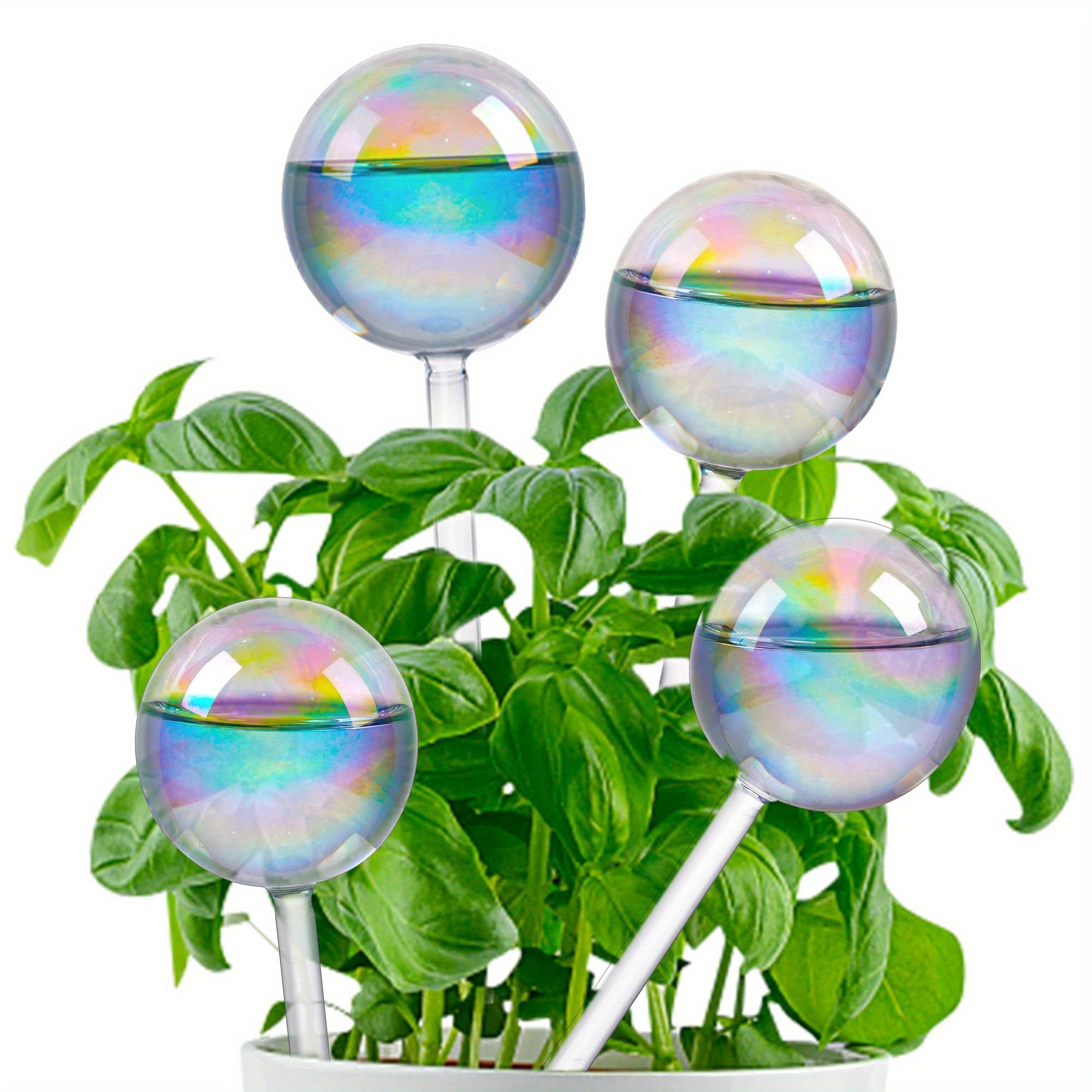 4pcs Rainbow Gradient Glass Self Watering System Spikes Aqua Globes