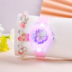 Purple LED Light Watch & Beaded Bracelet Set for Kids