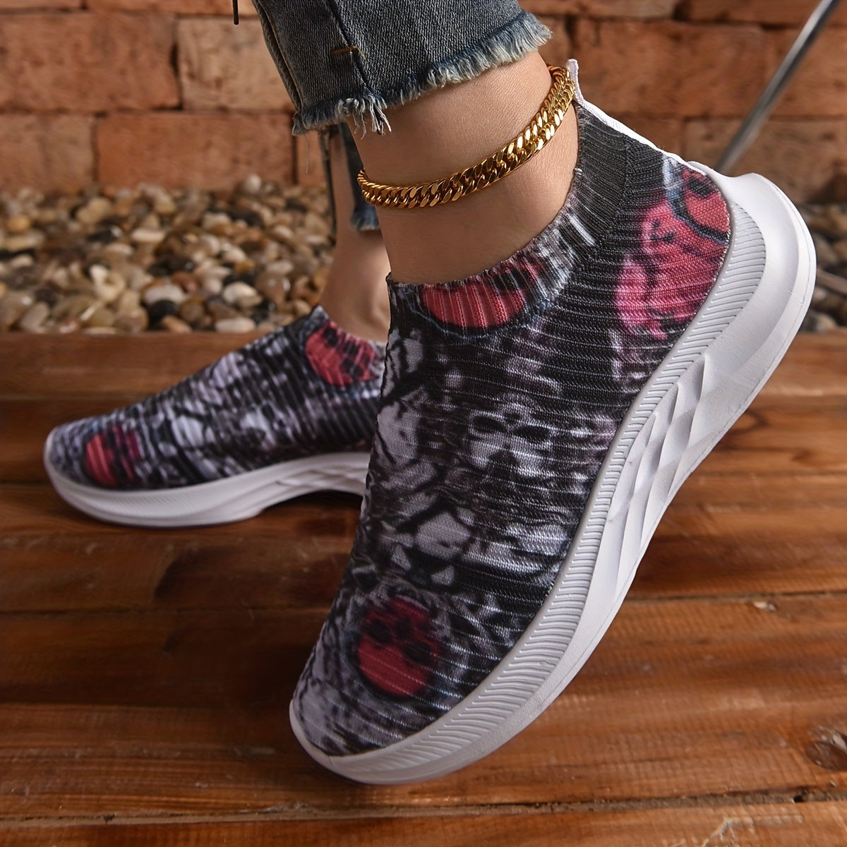 Women's Halloween Horror Skull Slip On Shoes Flat Sneakers