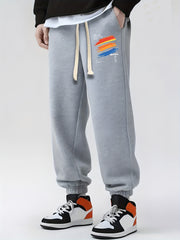 Brush Line Print Drawstring Sweatpants Men's Casual Loose Fit Pants