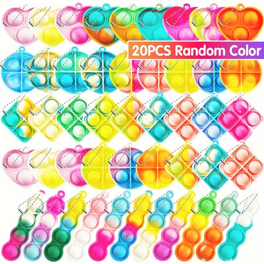20pcs Silicone Pop Toys Keychain Assorted Colors 4 Shape for Birthday Party Favo