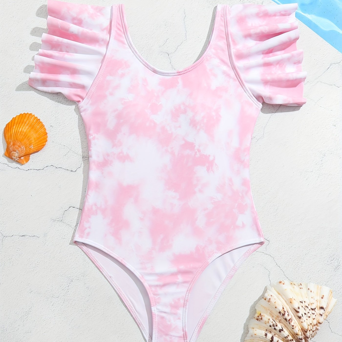 Girl's Tie Dye One piece Swimsuit Ruffle Sleeve Tankini Bathing Suit