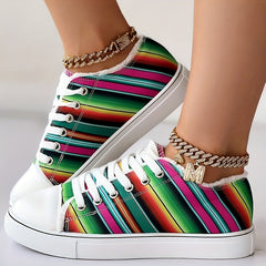 Colorful Strip Print Sneakers Low Top Lace Up Canvas Shoes