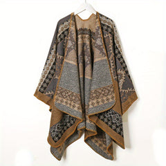 Boho Vintage Cashmere Plaid Jacquard Large Shawl Windproof Cape Scarf