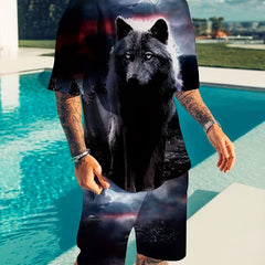 Bear Pattern T-shirt & Shorts Set for Men, Summer Casual Outfit