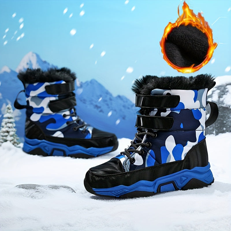Boy's High Top Snow Boots Warm Fleece Cozy Non slip Boots