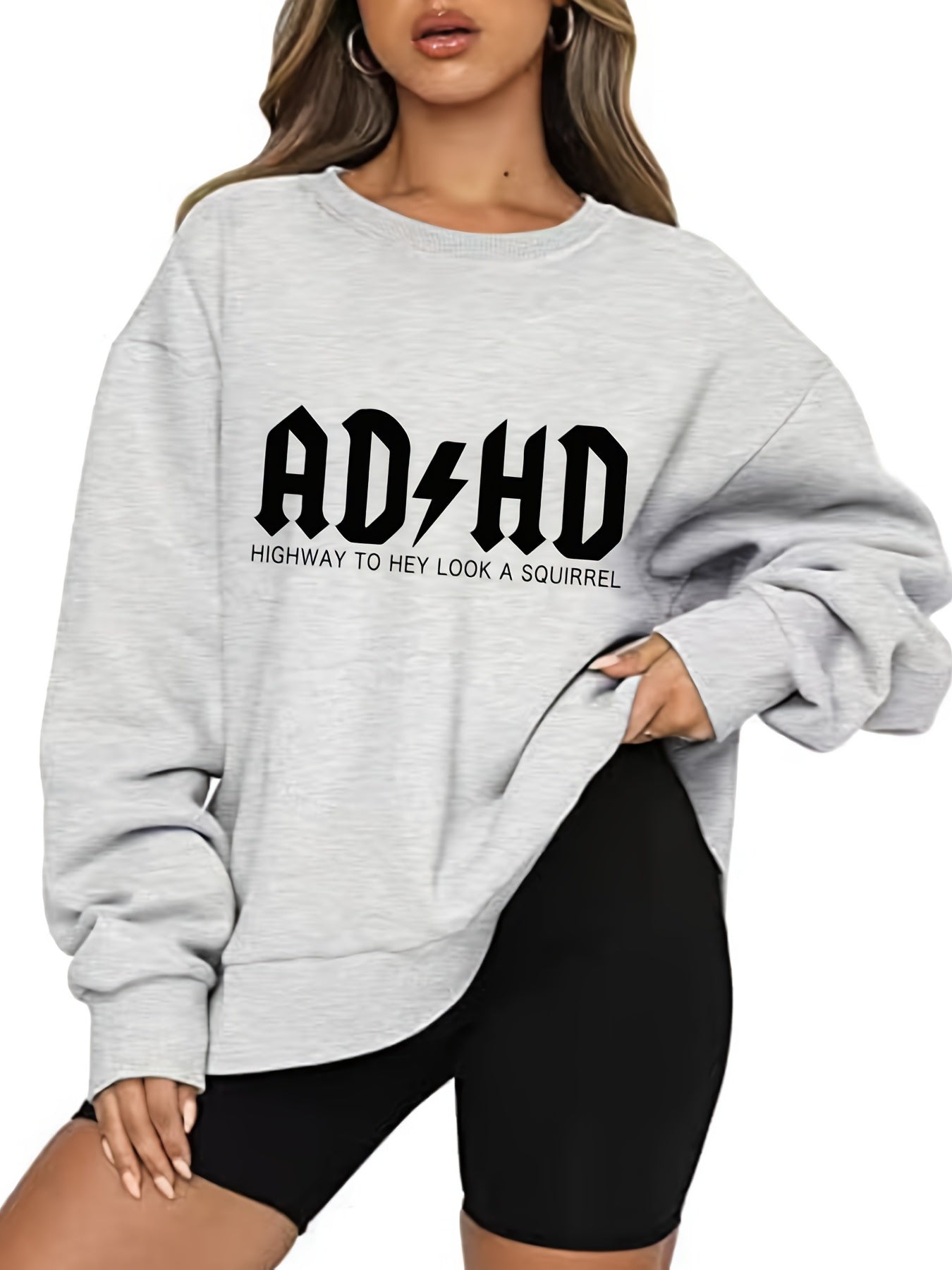 Letter Print Loose Sweatshirt Casual Long Sleeve Crew Neck