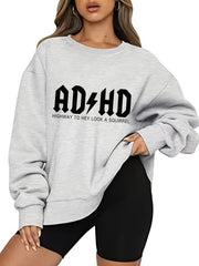 Letter Print Loose Sweatshirt Casual Long Sleeve Crew Neck