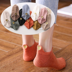 10 Pairs Women's Heart Embroidered Ankle Socks