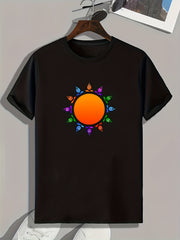 Sun Pattern Print Men's Sports T-shirt, Outdoor Comfy Graphic Tee