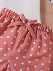 2pcs Toddler Girls Heart Graphic Ruffle Trim T Shirt Top & Shorts Set