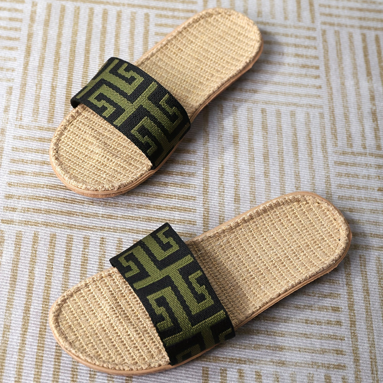 Women's Colorful Knit Strap Sandals Slip On Open Toe Flat Shoes
