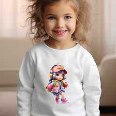 Girls Girl Pattern Crew Neck Sweatshirt