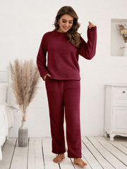 Plush Pajama Set Long Sleeve Crew Neck Top & Pants