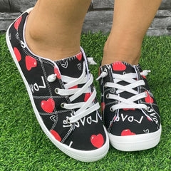 Fashionable Couple LOVE Red Heart Flat Skate Shoes