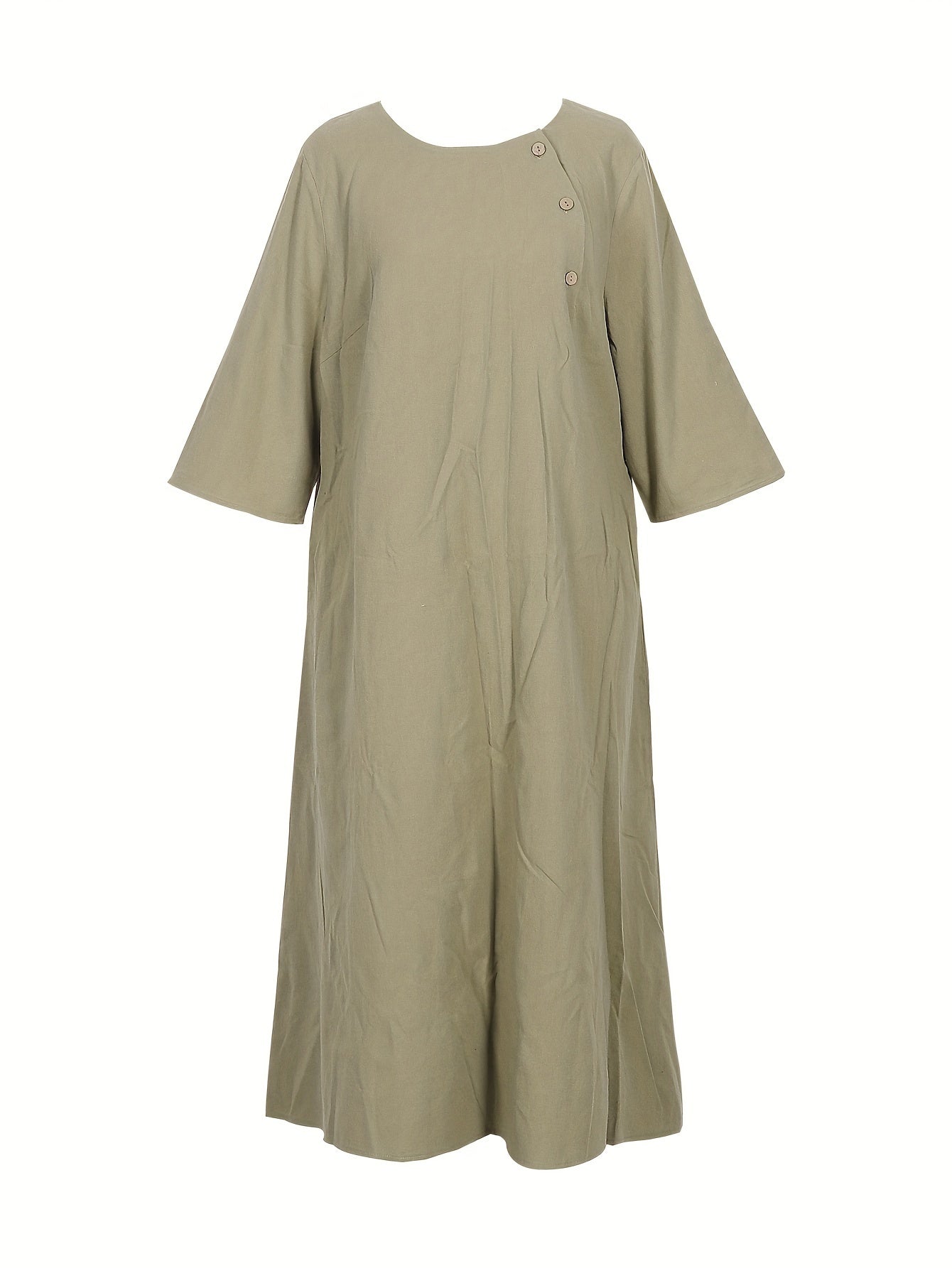 Casual Dress Women's Plus Solid Button Decor Long Sleeve