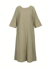 Casual Dress Women's Plus Solid Button Decor Long Sleeve