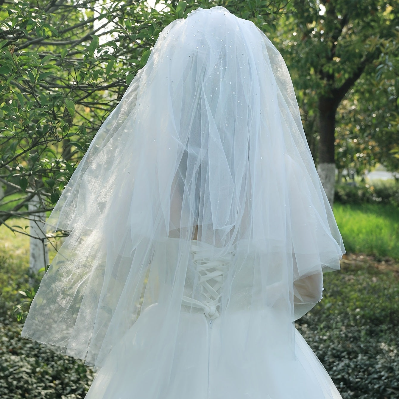 Bridal Veil Rhinestone Long Mesh Veil Hair Accessory