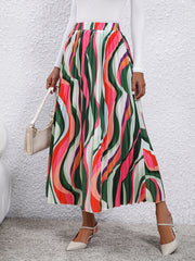 Abstract Print Pleated Maxi Skirt Women's Clothing