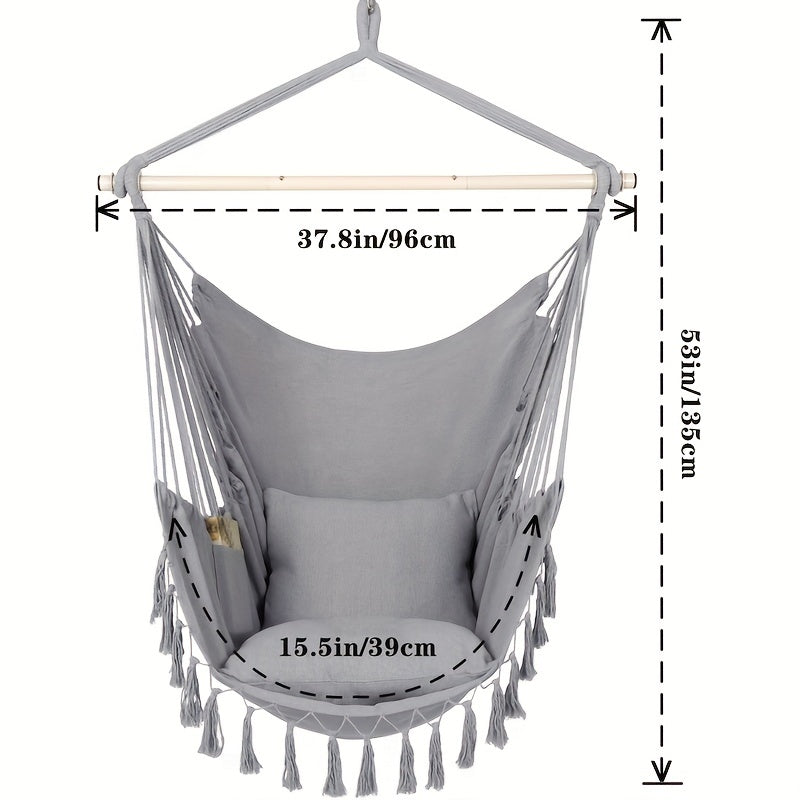 Hammock Chair Hanging Rope Swing 500 Lbs 2 Cushions Included Comfort Hanging Cha