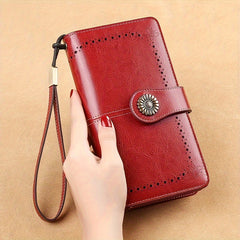 Red Split Leather Women's Wallet with Detachable Wristlet