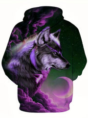 Wolf Print Hoodie Men's Pullover Sweatshirt