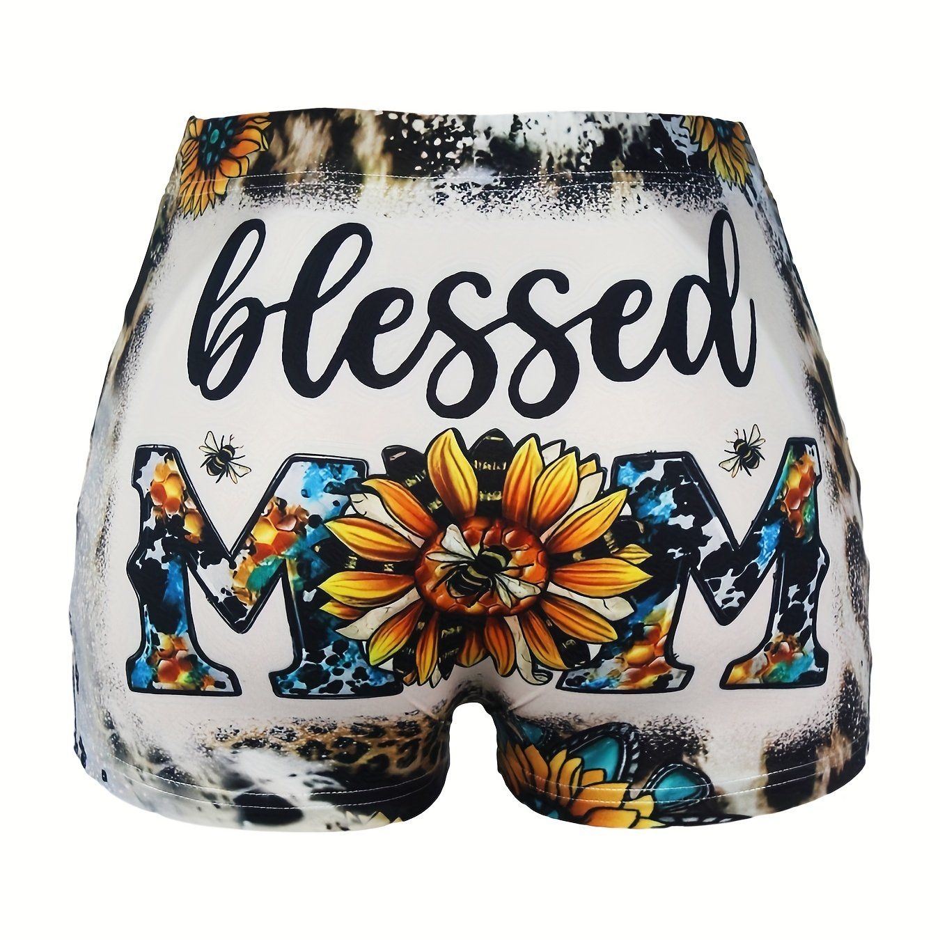 Letter & Leopard Print Skinny Shorts