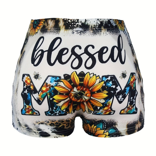 Letter & Leopard Print Skinny Shorts