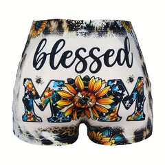 Letter & Leopard Print Skinny Shorts