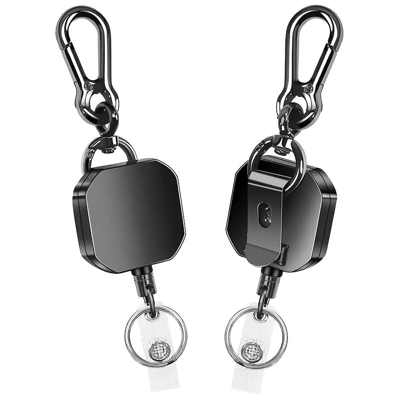 Heavy Duty Retractable Card Holder with Clip, Key Ring & Carabiner