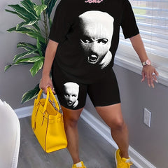 Figure Print Tee & Biker Shorts Set