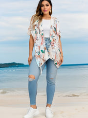 Floral Print Batwing Sleeve Beach Cover Up