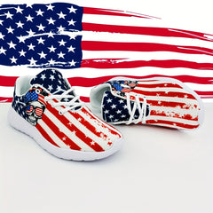 American Flag & Skull Print Sneakers Lightweight Breathable Running Shoes