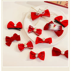 Girls Rabbit Crown Bowknot Hair Clips Sequin Ribbon Hairpins