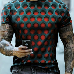 3D Dense Hole Pattern Vision Illusion Graphic Tee for Men