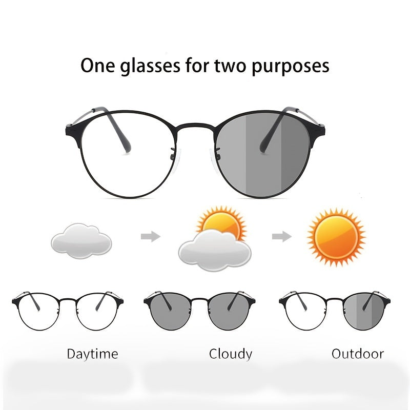 Round Frame Sunglasses Anti Light Glasses Photochromic Lens Eyewear