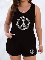 Women's Plus Floral Graphic Print Tank Top & Shorts Lounge Set