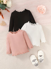 Baby Girl's Ribbed Knit Long Sleeved T-shirt 3pcs Set