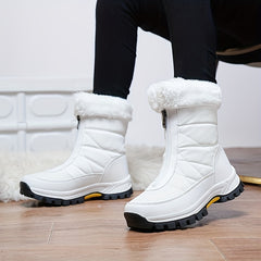 Women's Zipper Front Thermal Snow Boots Non slip Mid Calf Boots
