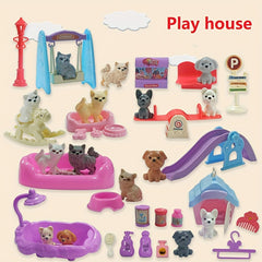 Children's Playhouse Toy Scene Puppy Kitten Pet DIY Toy Set