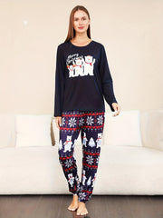 Bear Print Pajama Set Christmas Long Sleeve Top & Pants