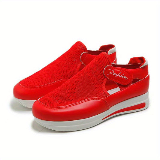 Women's Knit Platform Sneakers Cutout Hook & Loop Shoes