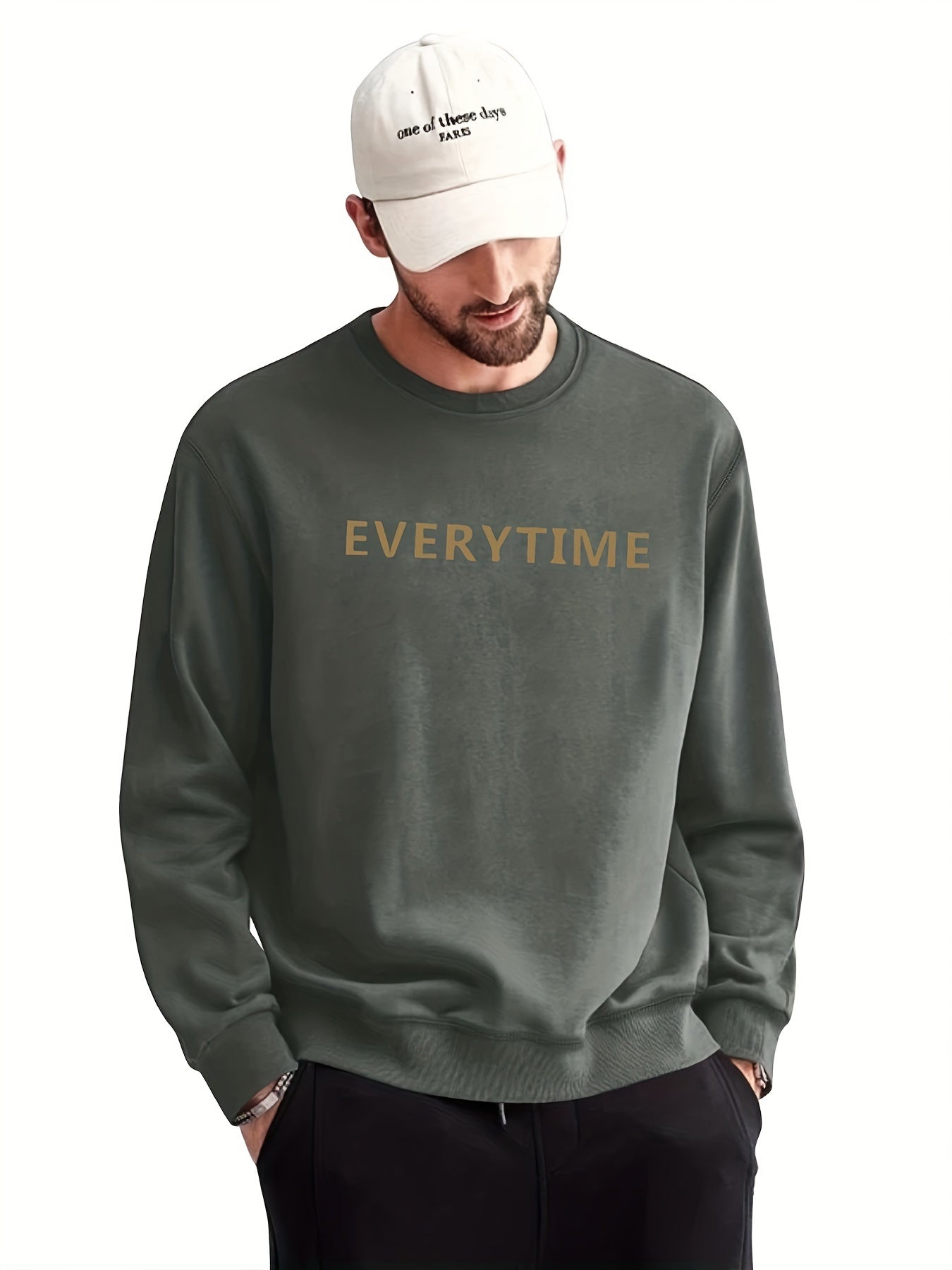 EVERYTIME Print Sweatshirt Men's Casual Graphic Crew Neck Pullover Sweatshirt