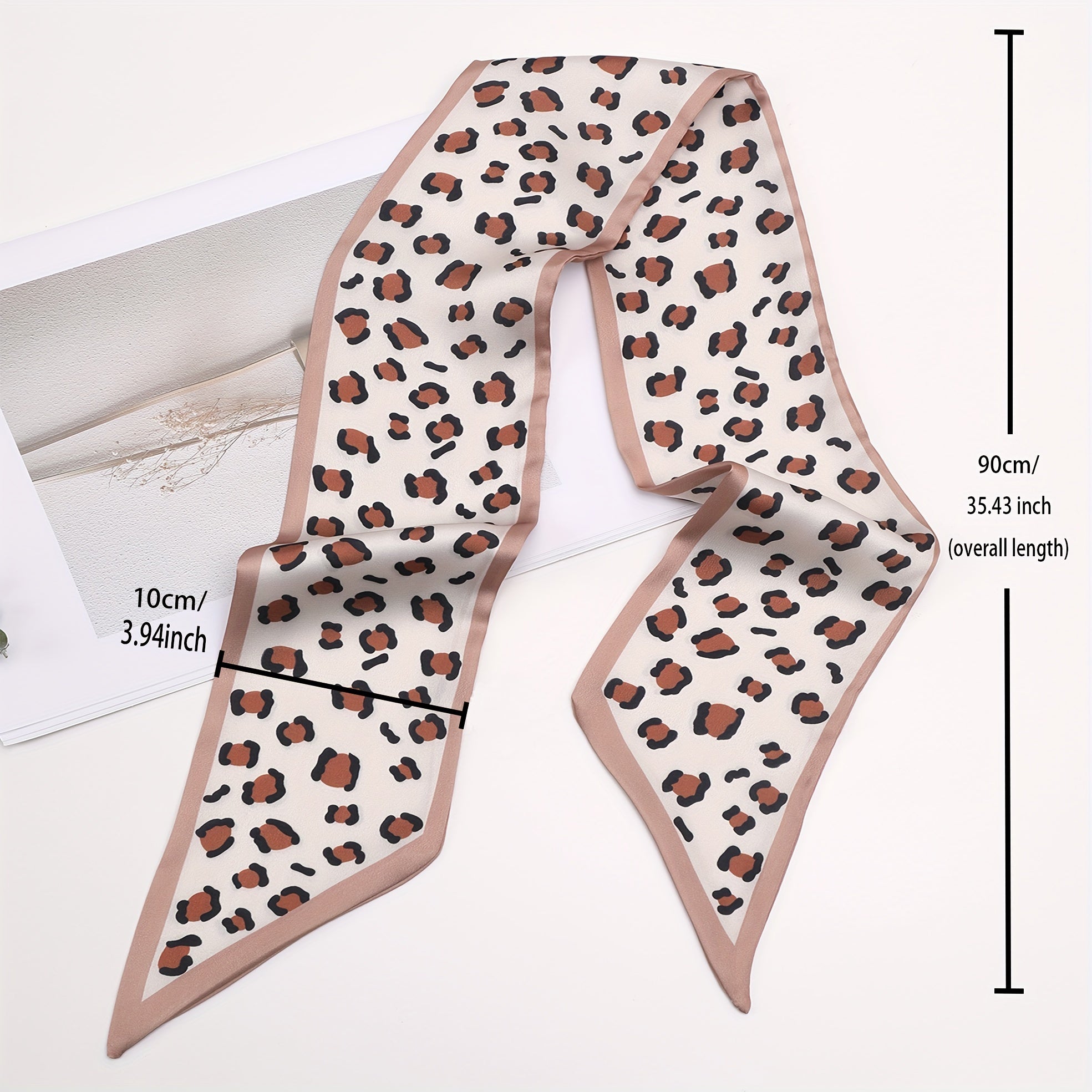 Leopard Print Pink Skinny Scarf Long Hair Ribbon Neckerchief