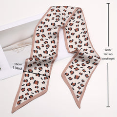 Leopard Print Pink Skinny Scarf Long Hair Ribbon Neckerchief