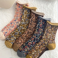 5 Pairs Floral Print Curling Socks Women's Mid Tube Stockings