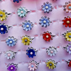 5pcs Alloy Flower Mixed Style Adjustable Children's Rings Set